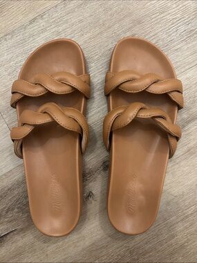 Madewell Tan Braided Double-Strap Slide Sandals